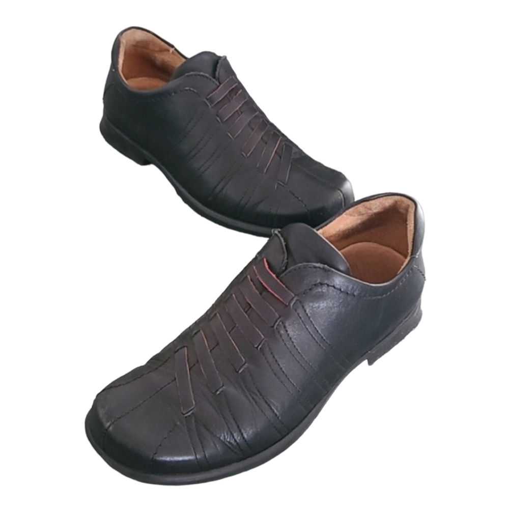 Y2K THINK Black Leather Slip-On Oxfords 40 9.5 10 Minimal Comfort Shoes Austria - Picture 14 of 16